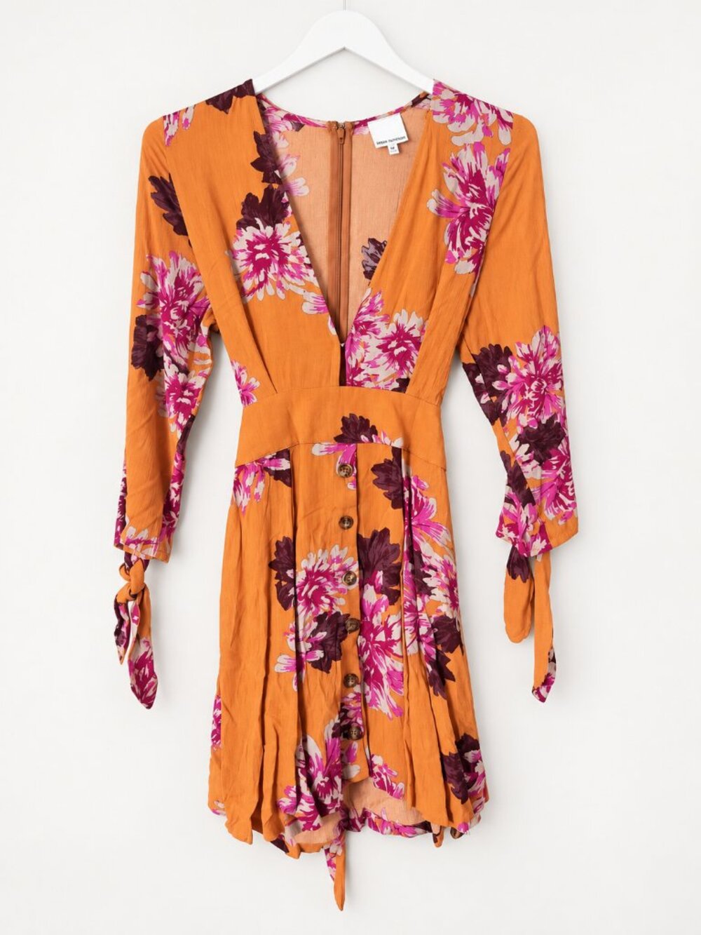En Saison Orange Floral Button-Front Mini Dress Size S